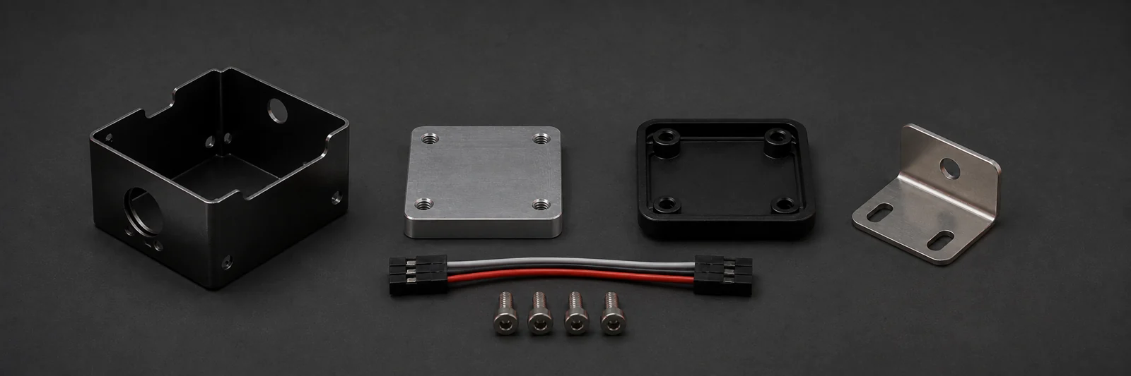 Illustrative kit of formed sheet metal, machined, molded, and wired components