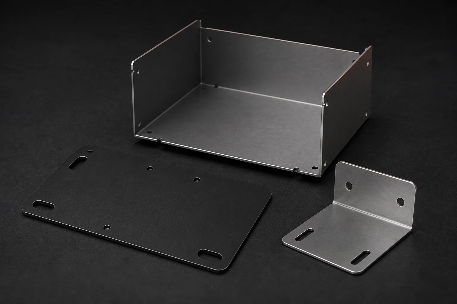 Illustrative thin-sheet chassis, laser-cut mounting plate, and formed bracket
