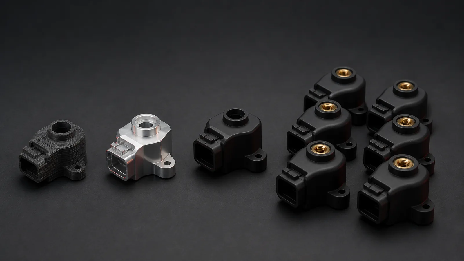 Prototype and production components arranged as a manufacturing progression